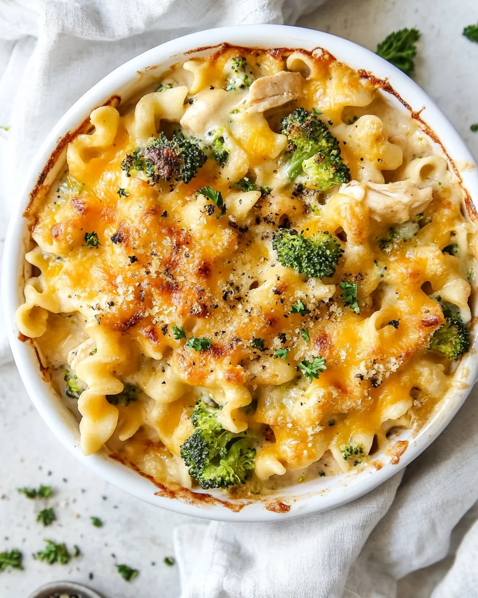 Homemade Broccoli Cheddar Chicken and Noodle Casserole. recipe photo