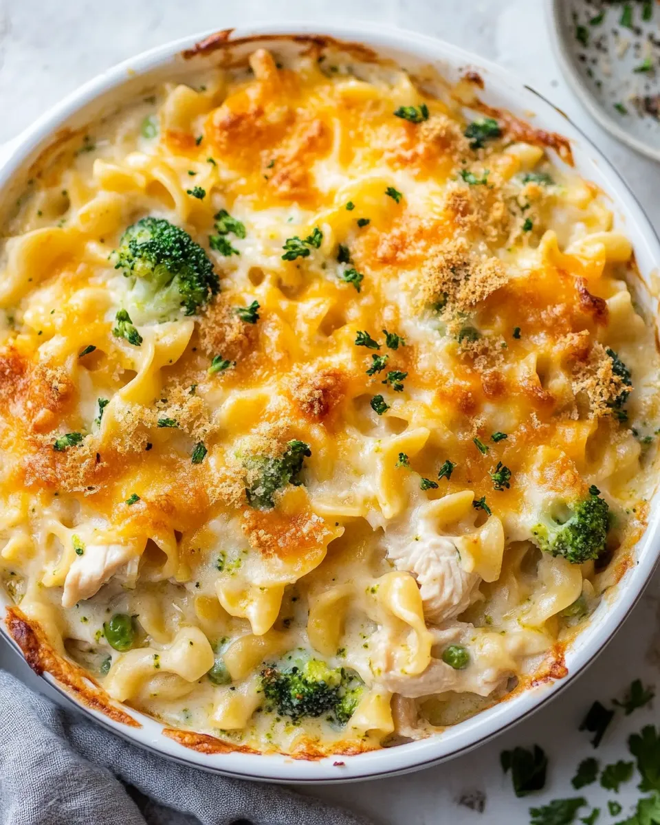 Sweet Broccoli Cheddar Chicken and Noodle Casserole. photo