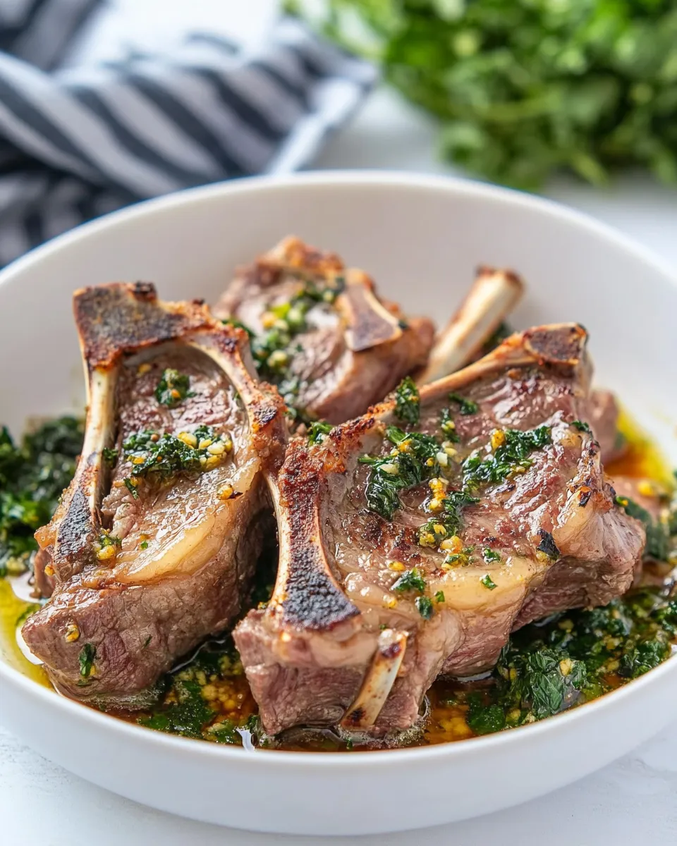 Savory Broiled Lamb Loin Chops food shot