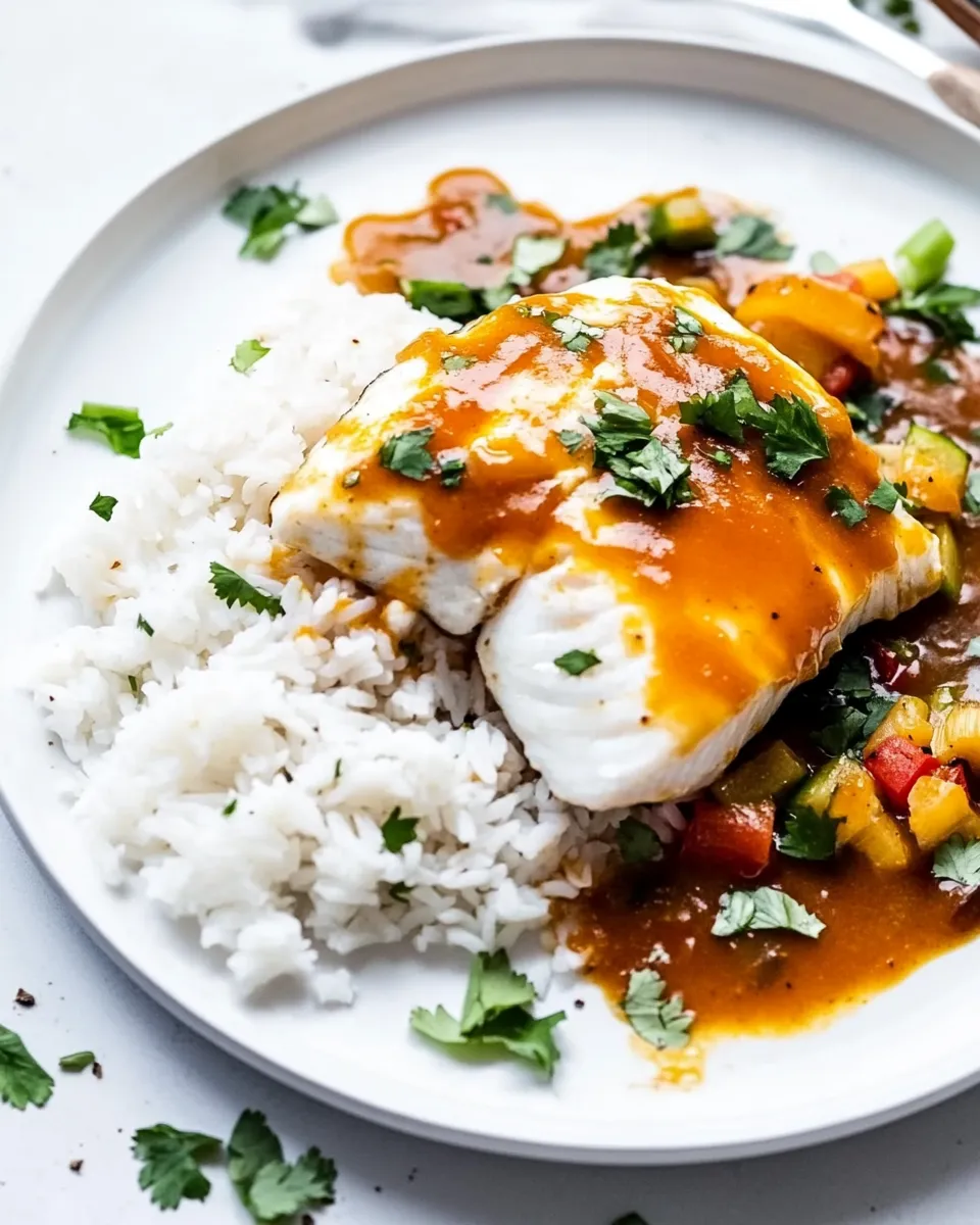 Healthy Broiled Tilapia with Thai Coconut Curry Sauce recipe photo