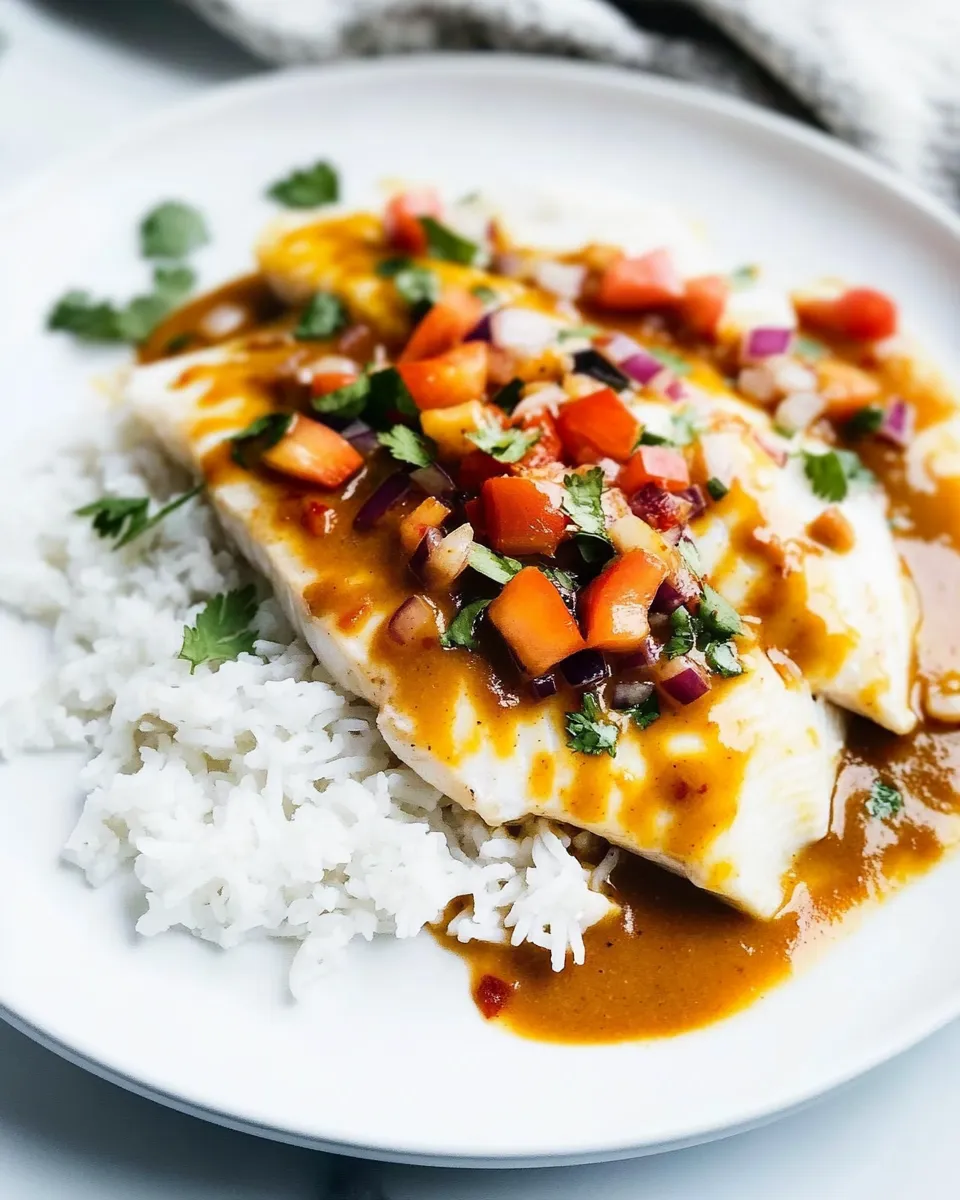 Quick Broiled Tilapia with Thai Coconut Curry Sauce dish photo