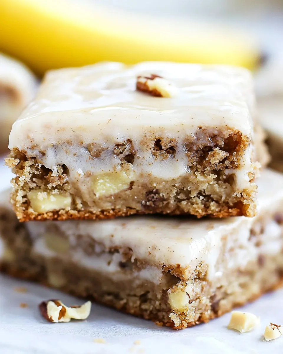Homemade Brown Butter Glazed Banana Nut Blondies photo