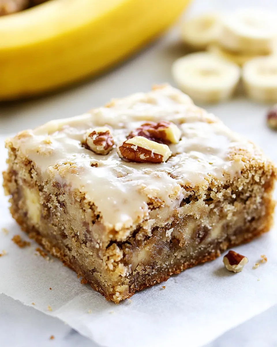 Classic Brown Butter Glazed Banana Nut Blondies shot