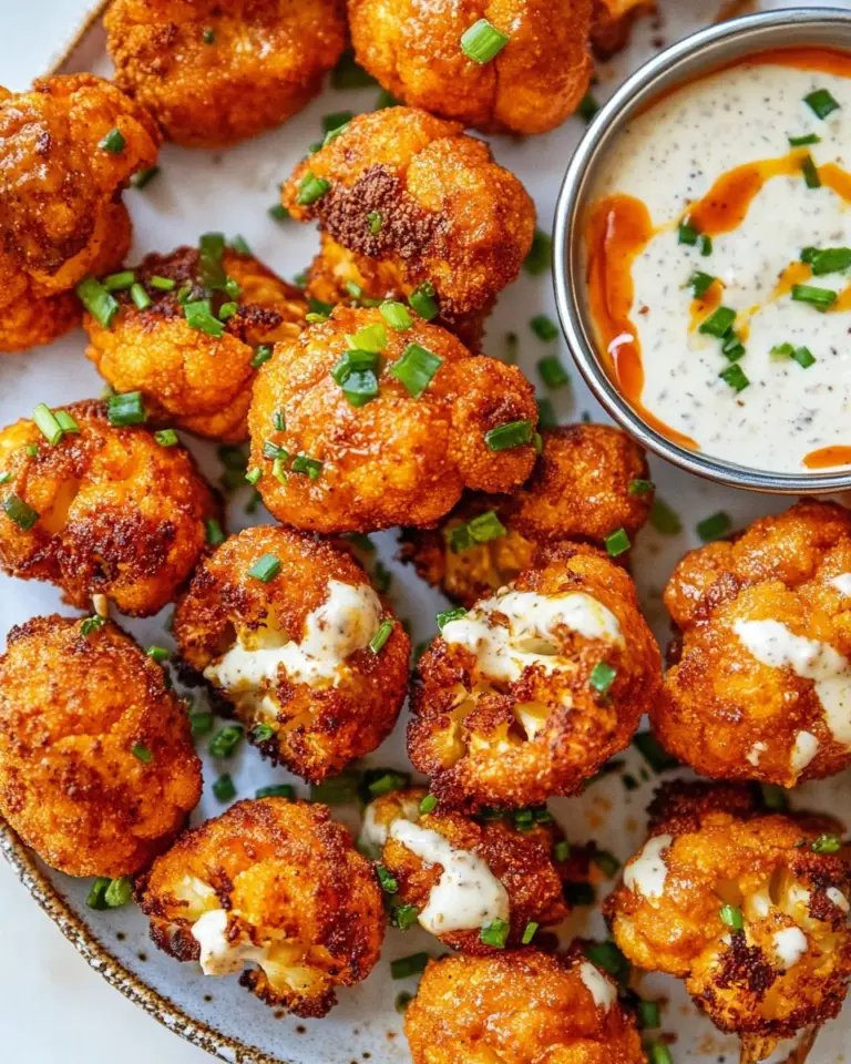 Easy Buffalo Cauliflower with Spicy Tahini Ranch. recipe image