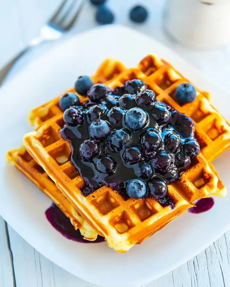 Homemade Buttermilk Waffles with Blueberry Sauce photo