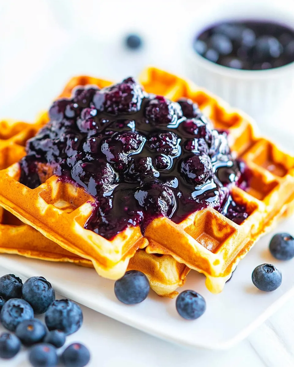 Classic Buttermilk Waffles with Blueberry Sauce image