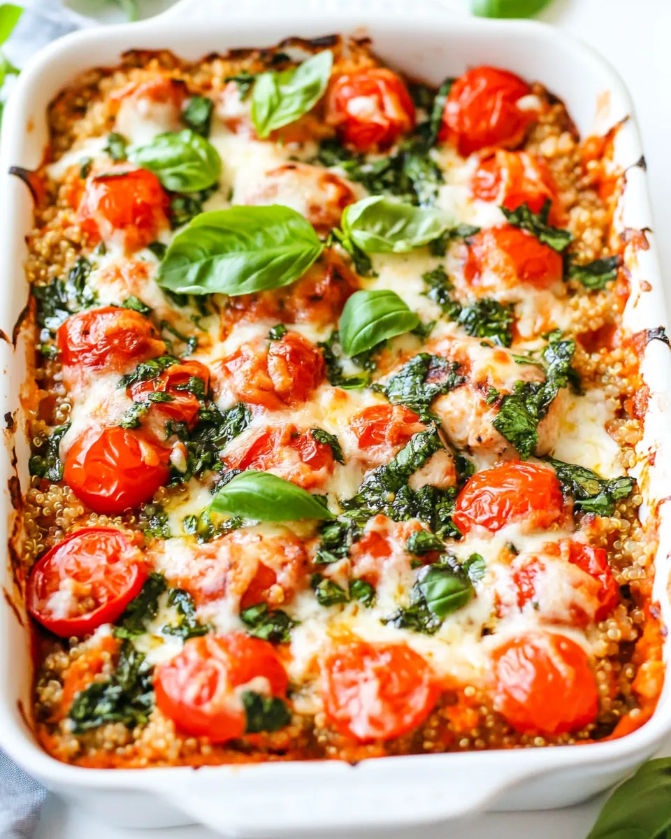 Easy Caprese Chicken and Quinoa Casserole dish photo