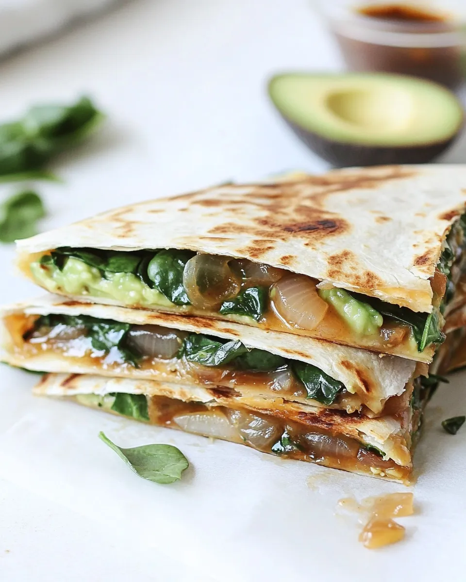 Delicious Caramelized Onion, Spinach, and Avocado Quesadilla image