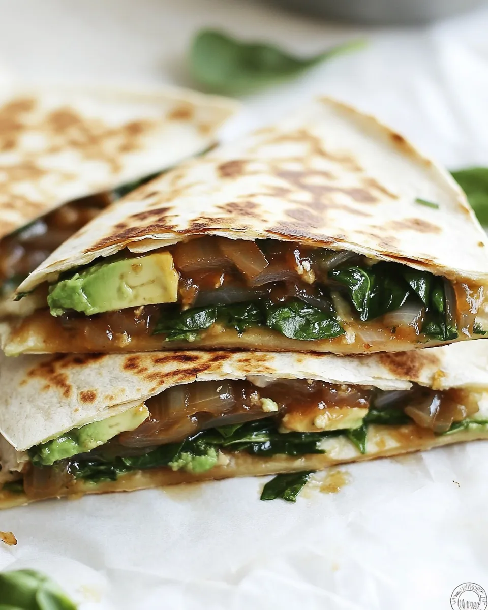 Easy Caramelized Onion, Spinach, and Avocado Quesadilla recipe photo