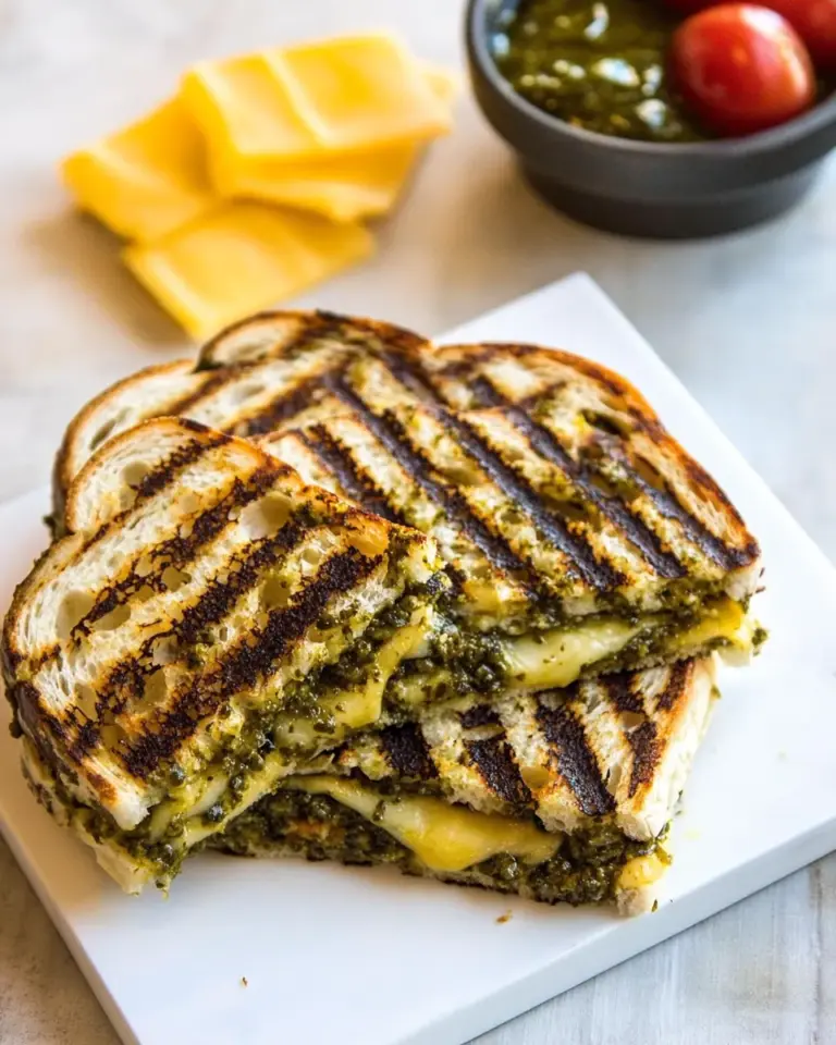Homemade Cheddar Pesto Panini Melts photo