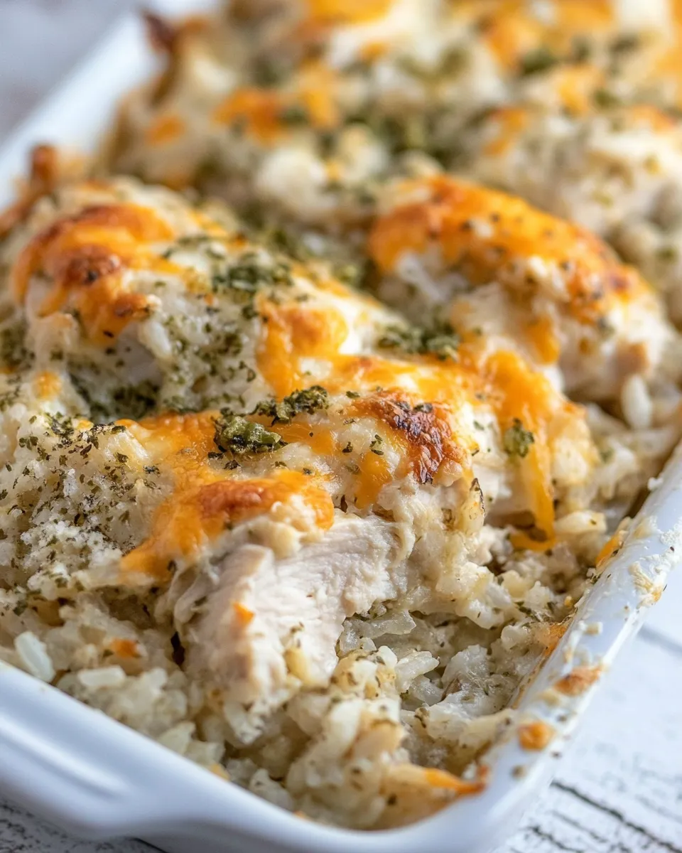 Delicious Cheesy Chicken and Rice Bake shot