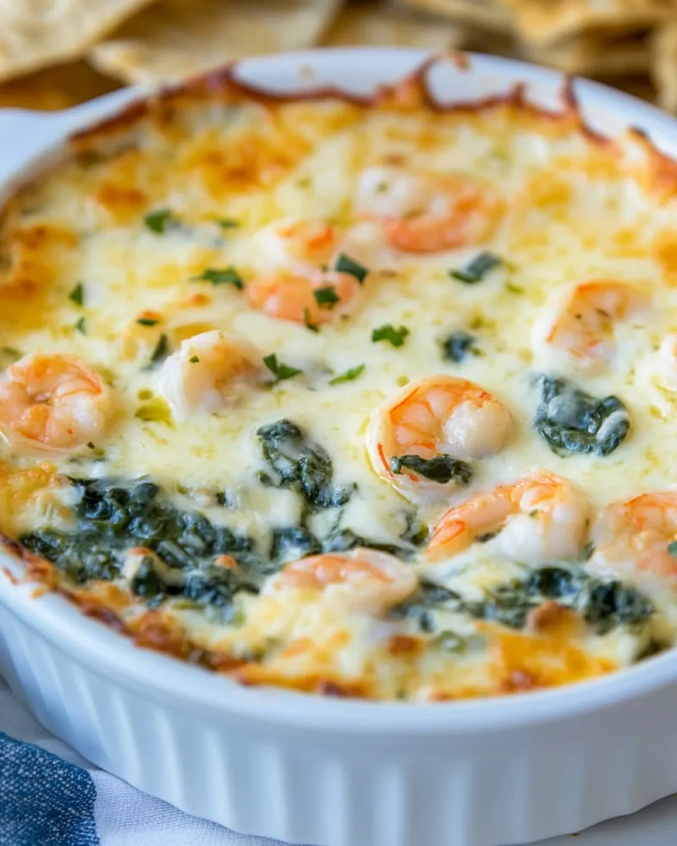 Delicious Cheesy Shrimp and Spinach Dip recipe image