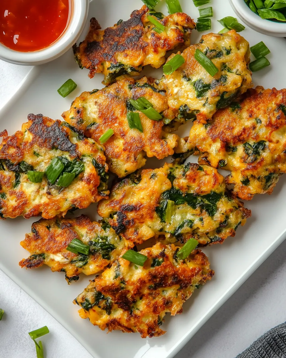 Homemade Cheesy chicken spinach fritters photo