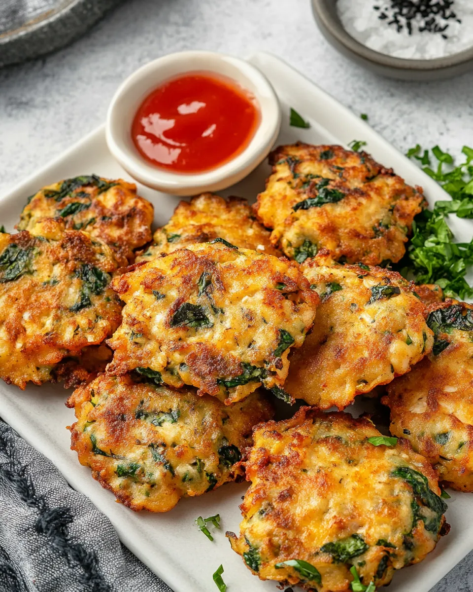 Easy Cheesy chicken spinach fritters recipe photo
