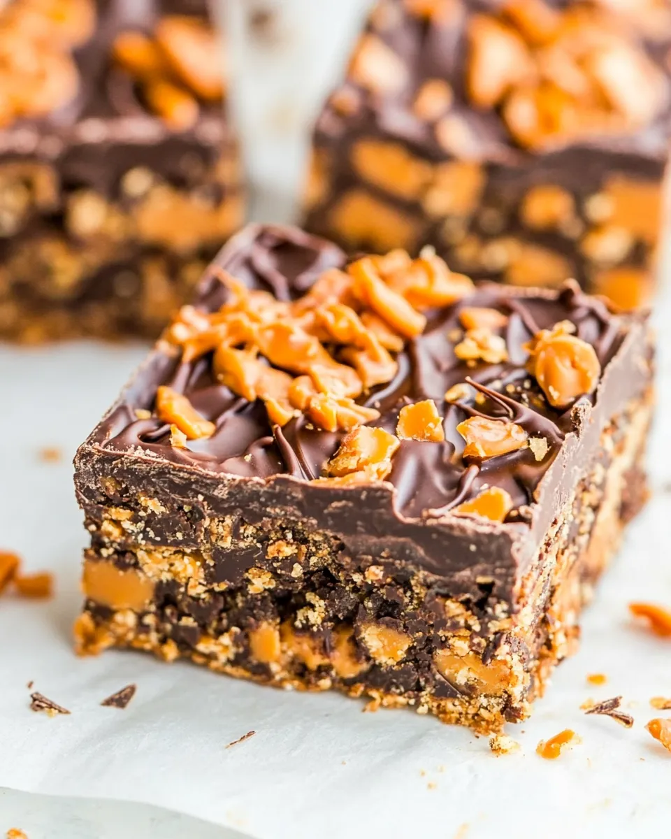 Delicious Chewy Chocolate Peanut Butter Butterfinger Bars image