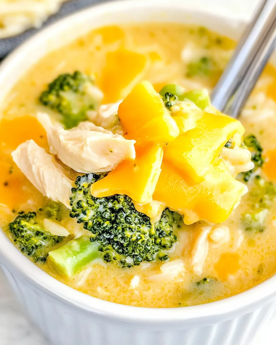 Delicious Chicken Broccoli Cheese Soup with Rice shot