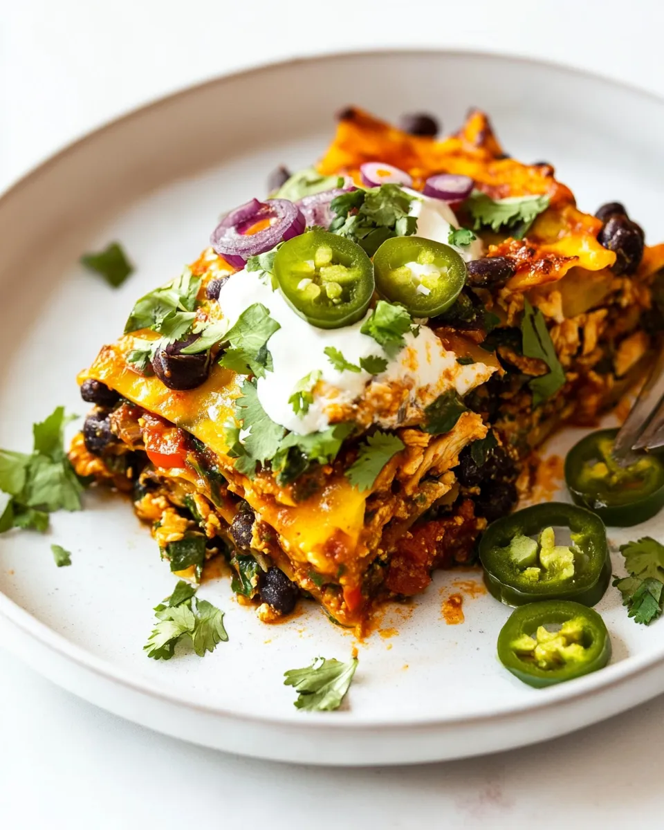 Delicious Chicken Mexican Lasagna shot