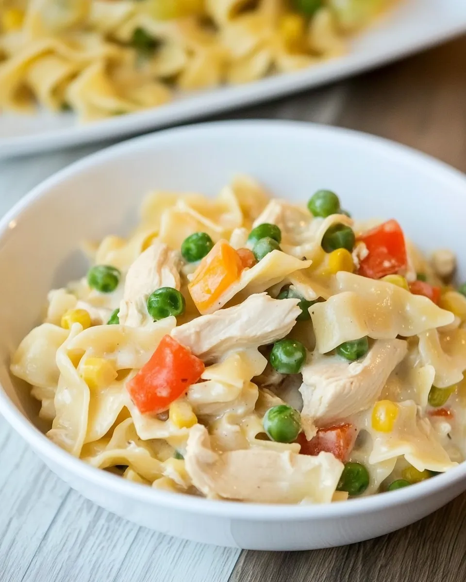 Delicious Chicken Pot Pie Noodles shot