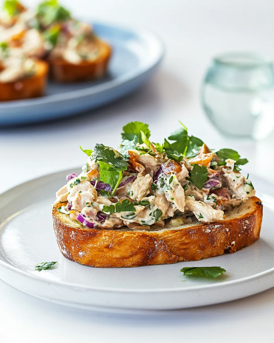 Delicious Chicken Salad Tartine Toasts shot