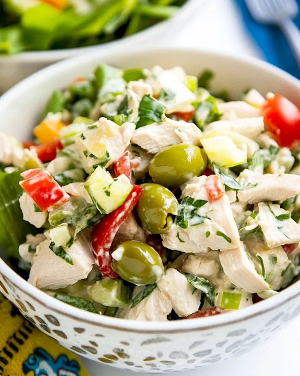 Delicious Chicken Salad with Green Olives shot
