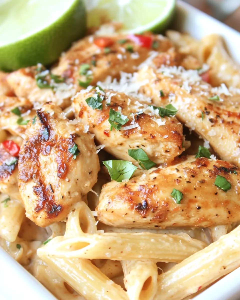 Delicious Chili Lime Chicken with Creamy Garlic Penne Pasta image