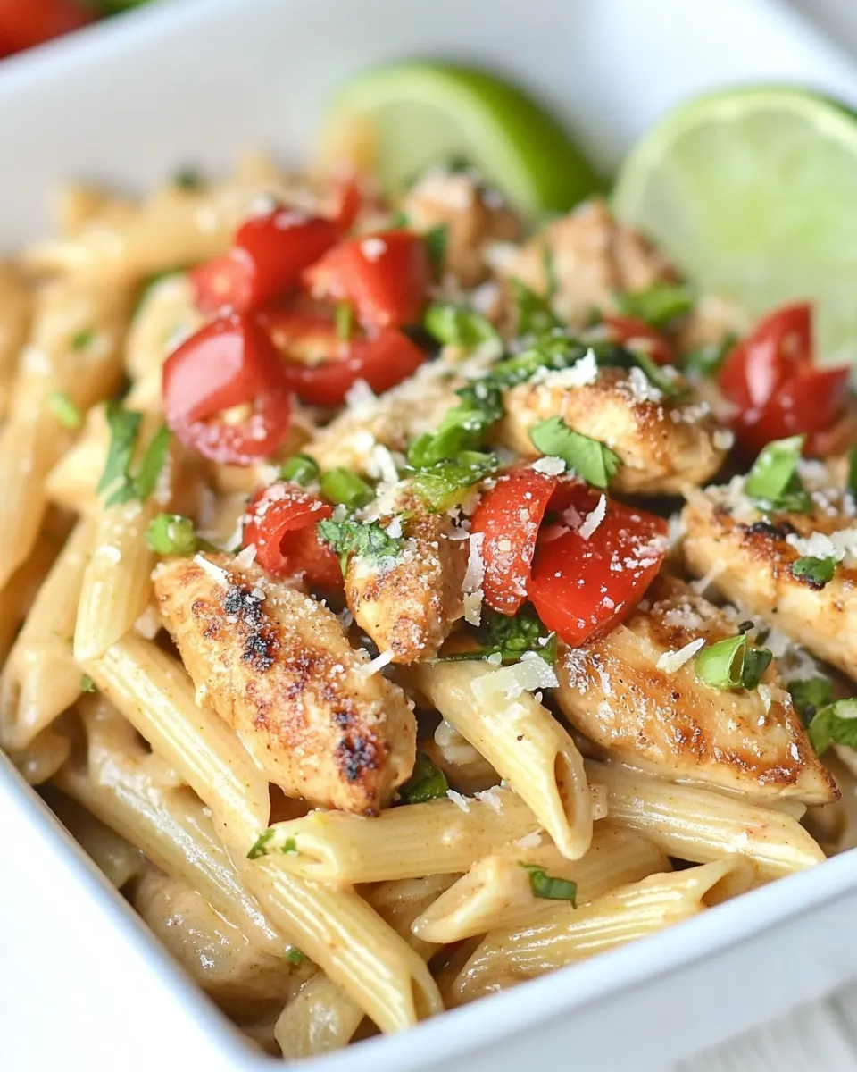 Savory Chili Lime Chicken with Creamy Garlic Penne Pasta shot