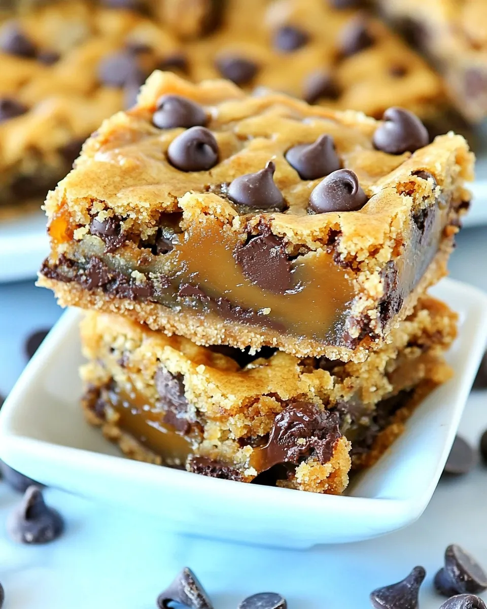 Delicious Chocolate Chip Caramel Cookie Bars shot