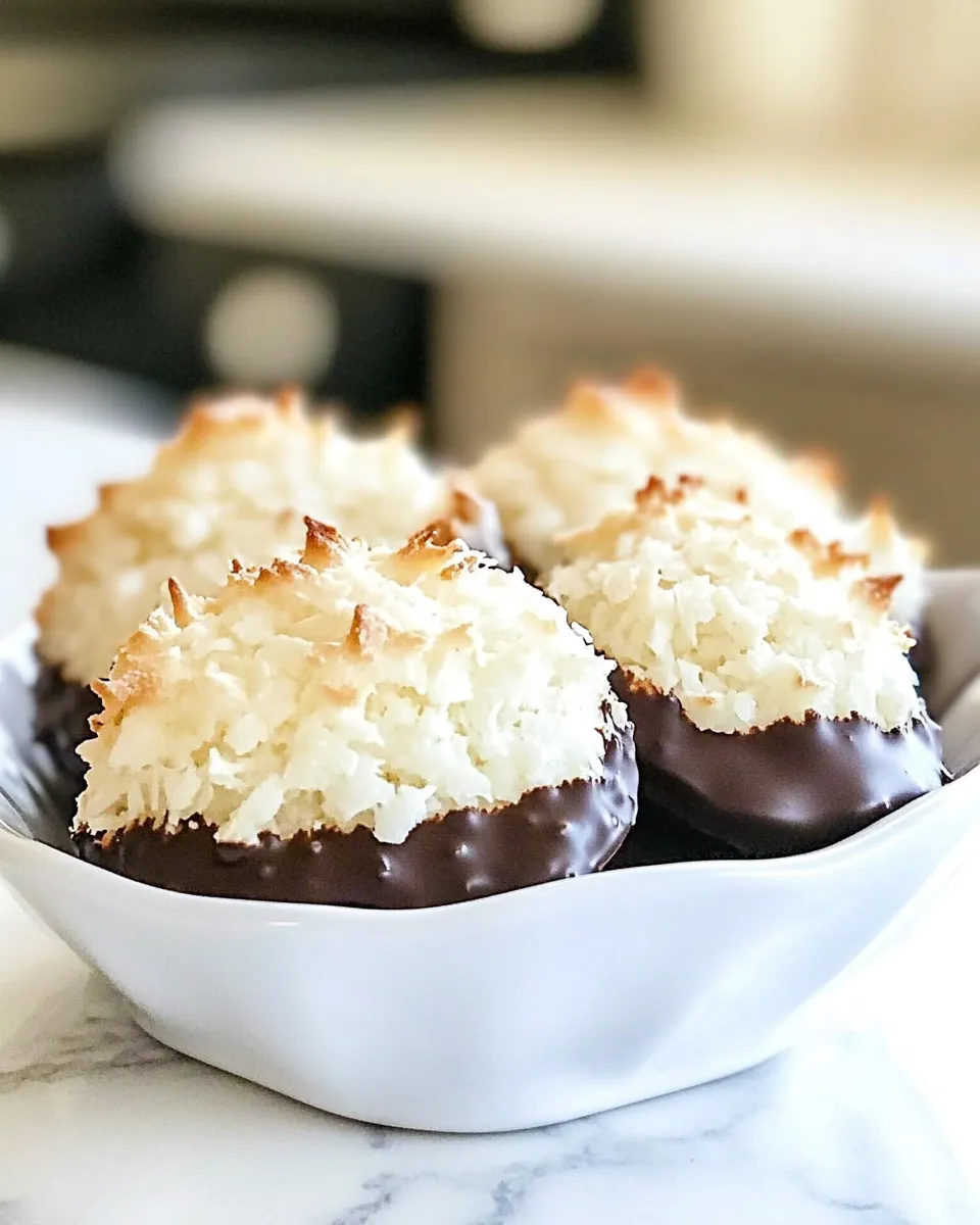 Easy Chocolate Dipped Coconut Macaroons recipe photo