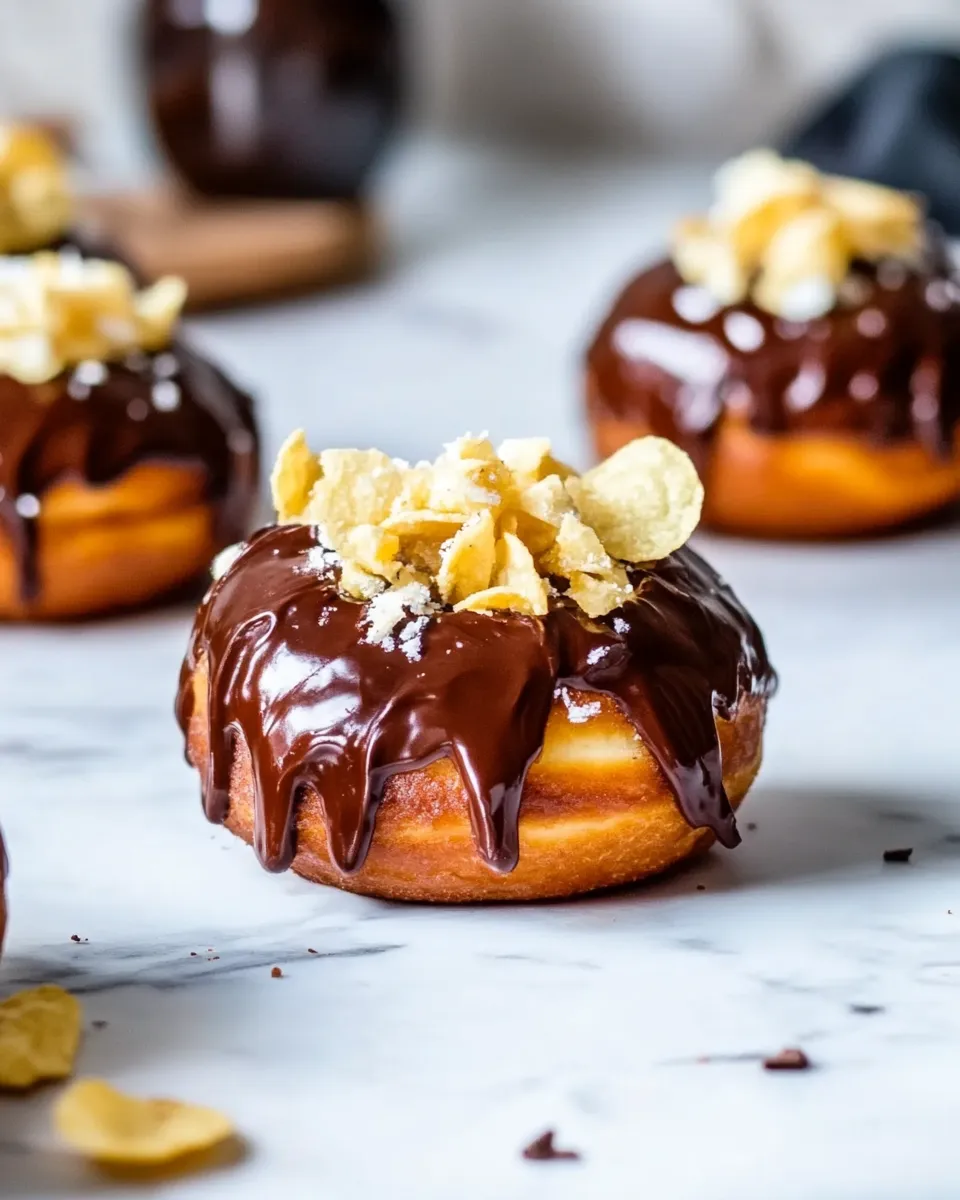 Delicious Chocolate Frosted Raised Donuts (with, um, crunchy kettle potato chips.) image