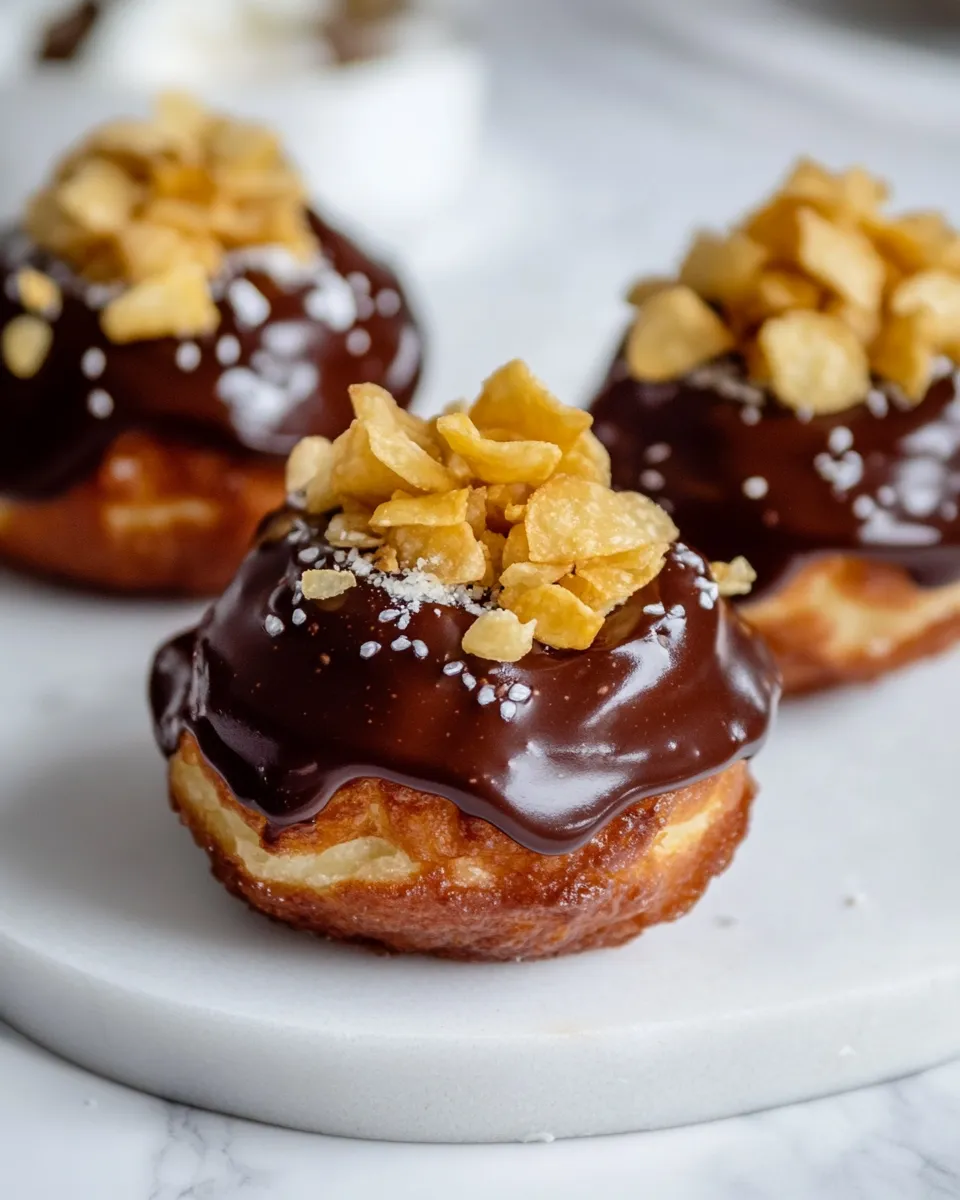 Tasty Chocolate Frosted Raised Donuts (with, um, crunchy kettle potato chips.) dish photo