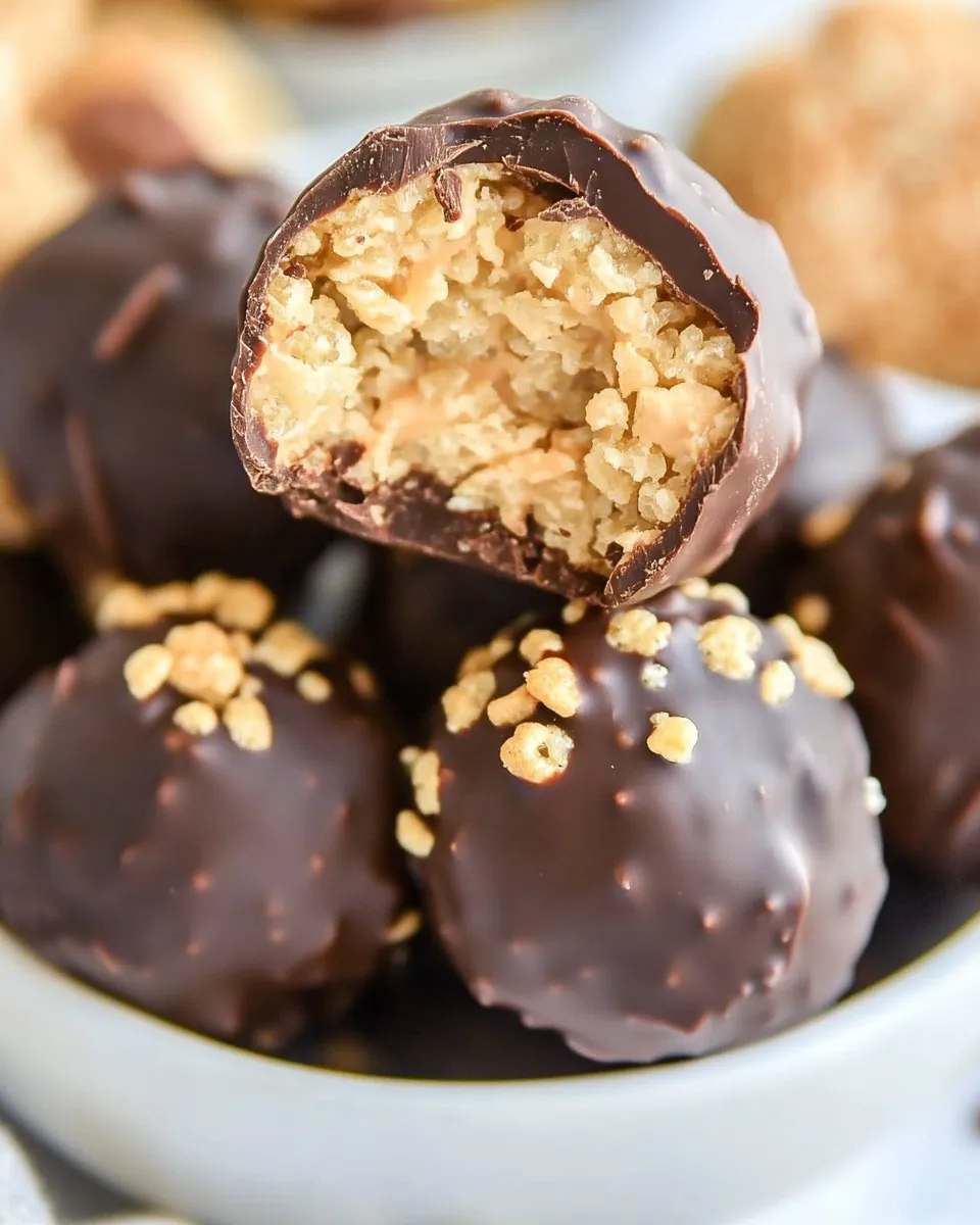 Classic Chocolate Peanut Butter Balls with Rice Krispies image