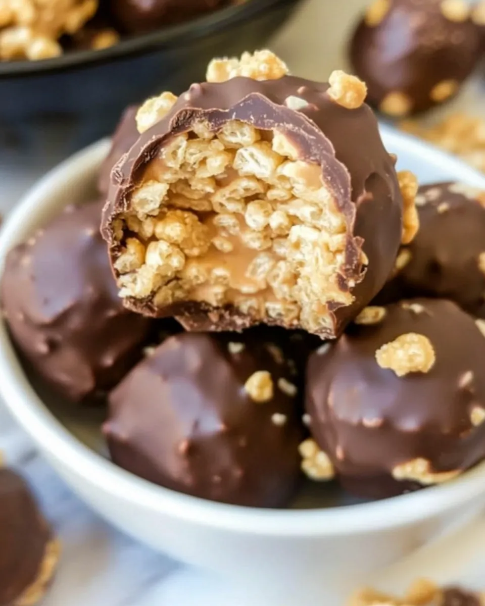 Delicious Chocolate Peanut Butter Balls with Rice Krispies shot