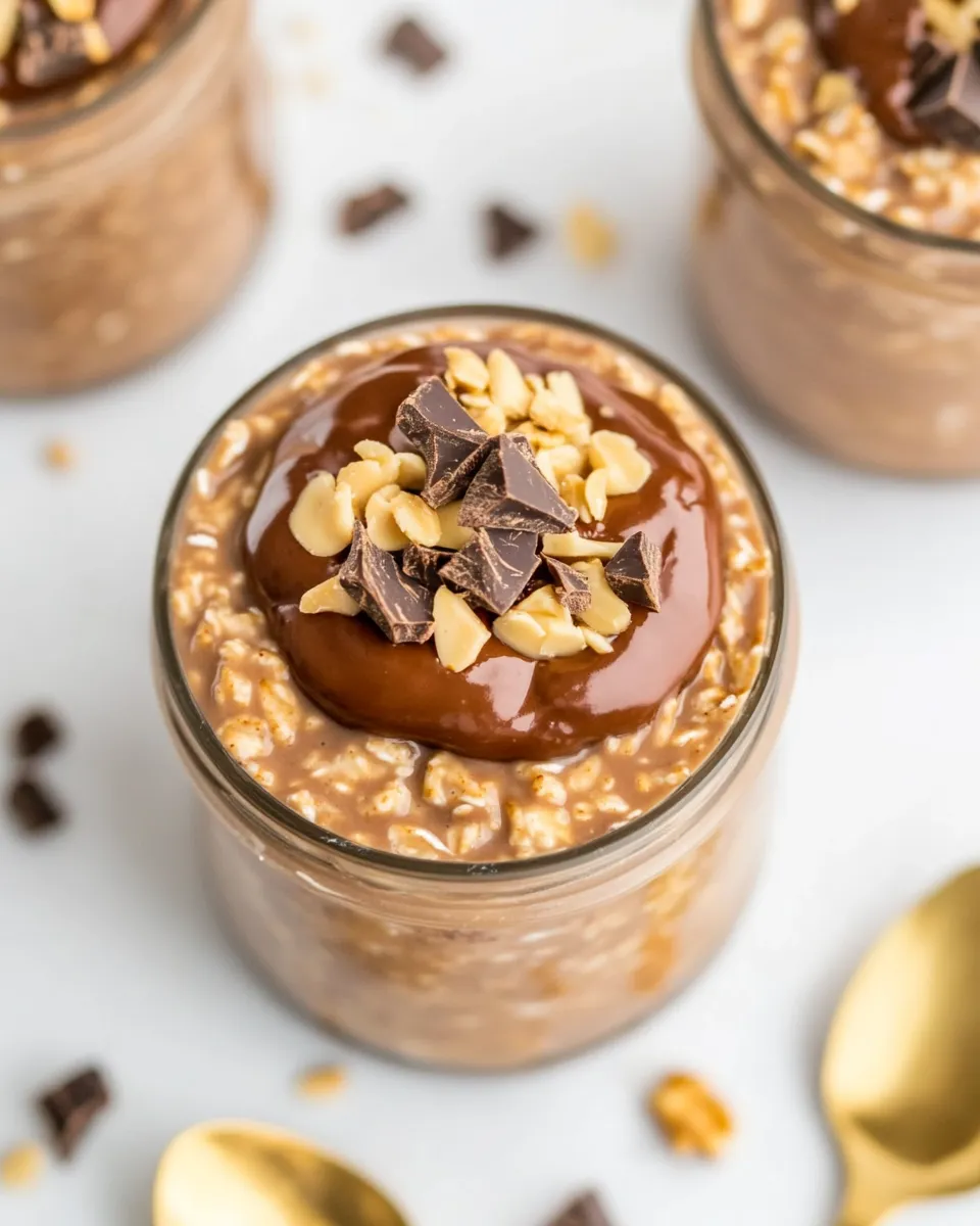 Delicious Chocolate Peanut Butter Overnight Oats shot