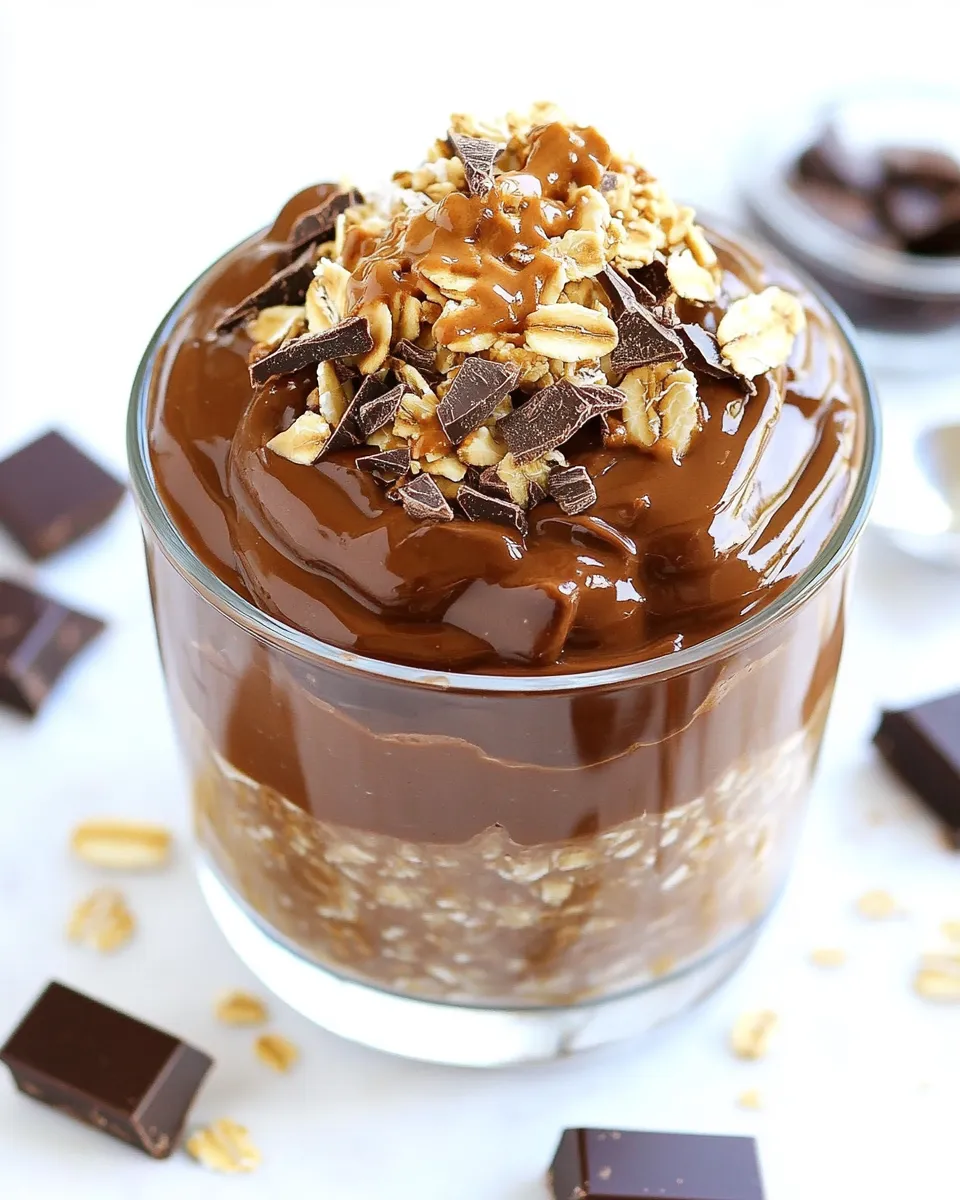 Easy Chocolate Peanut Butter Overnight Oats Recipe shot