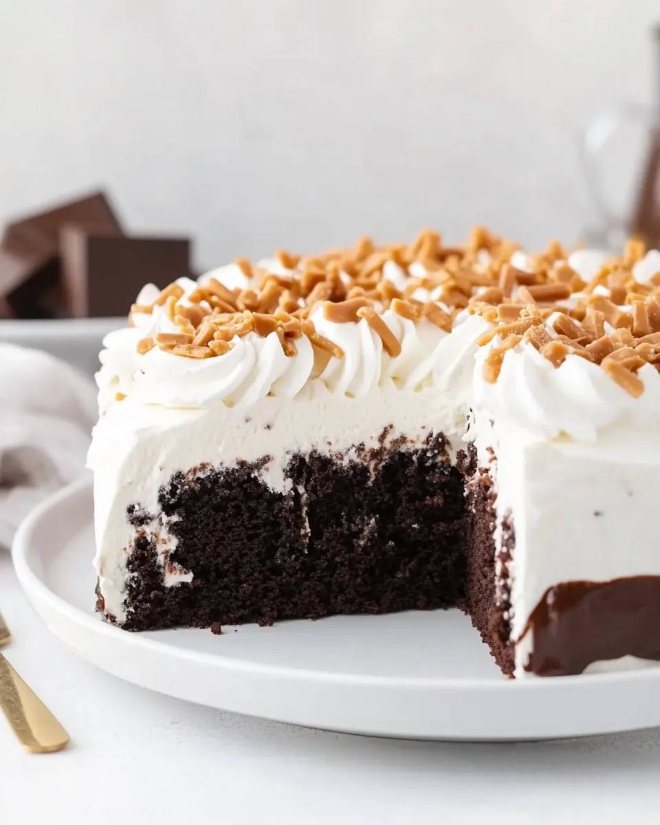 Delicious Chocolate Toffee Poke Cake shot