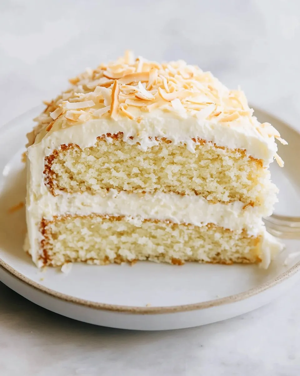 Homemade Coconut Cream Cake with Coconut Cream Cheese Frosting photo