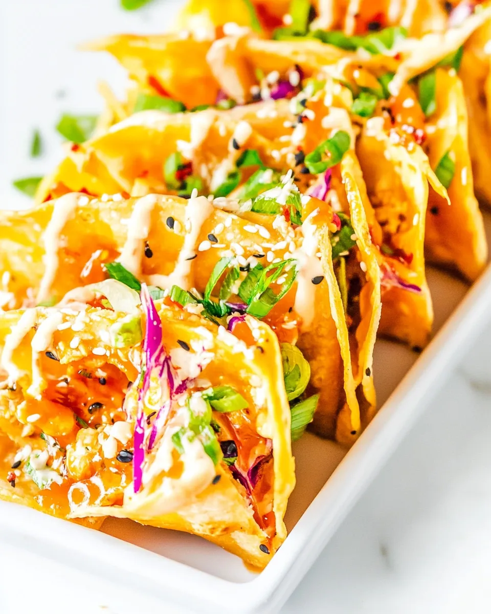 Savory Copycat Applebees Chicken Wonton Tacos shot