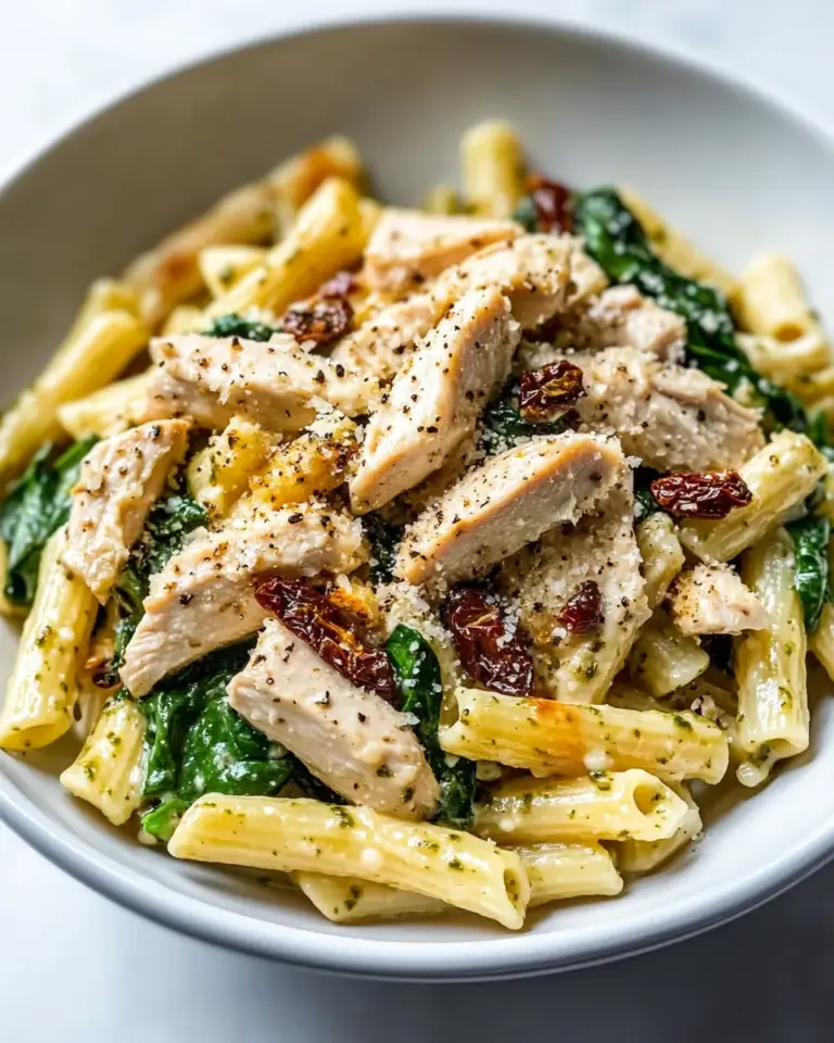 Easy Creamy Chicken Pesto Pasta with Spinach and Sun-dried Tomatoes photo