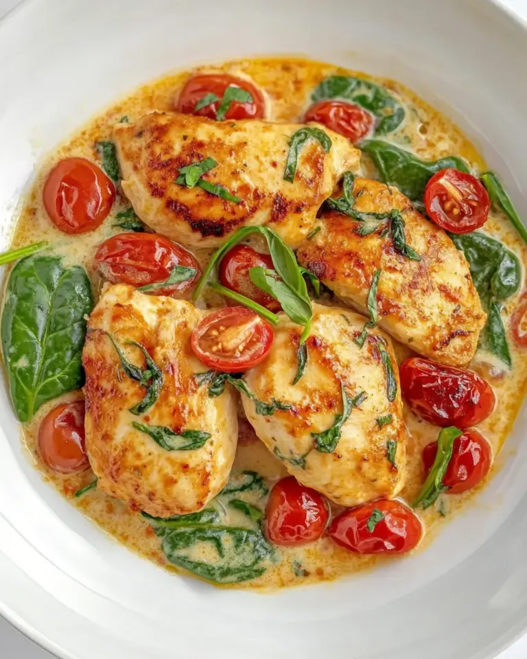 Homemade Creamy Garlic Chicken w/ Spinach and Cherry Tomatoes photo