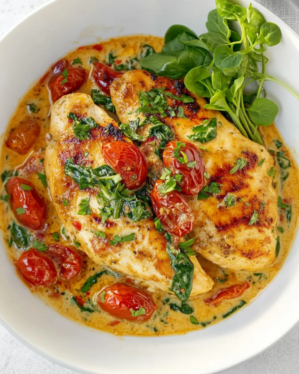 Classic Creamy Garlic Chicken w/ Spinach and Cherry Tomatoes image