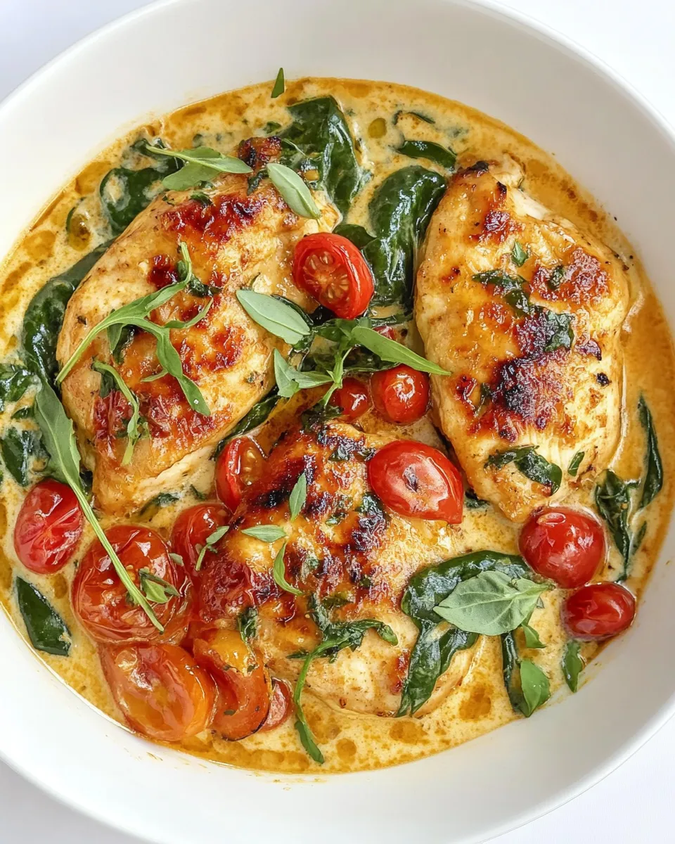 Easy Creamy Garlic Chicken w/ Spinach and Cherry Tomatoes recipe photo