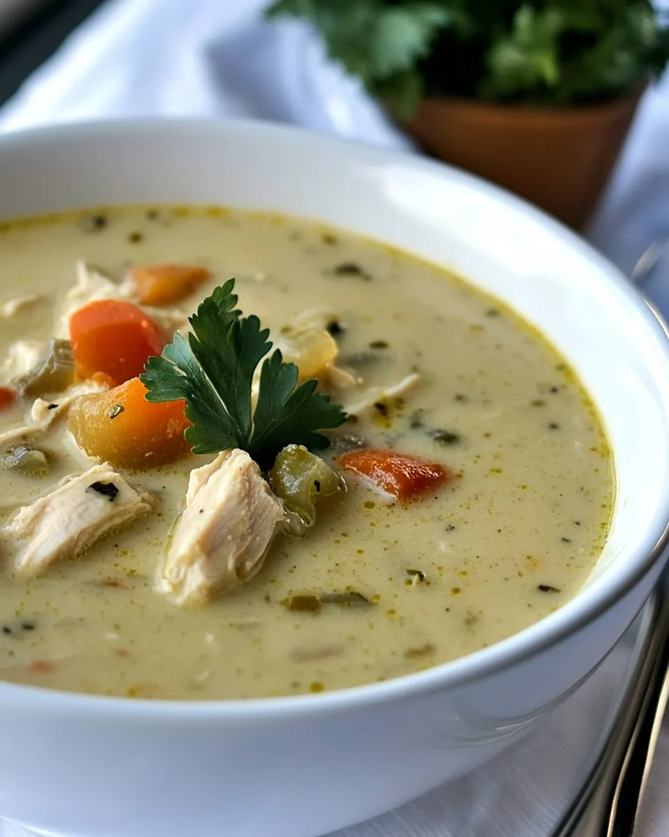 Easy Creamy Green Chile Chicken Soup Recipe shot