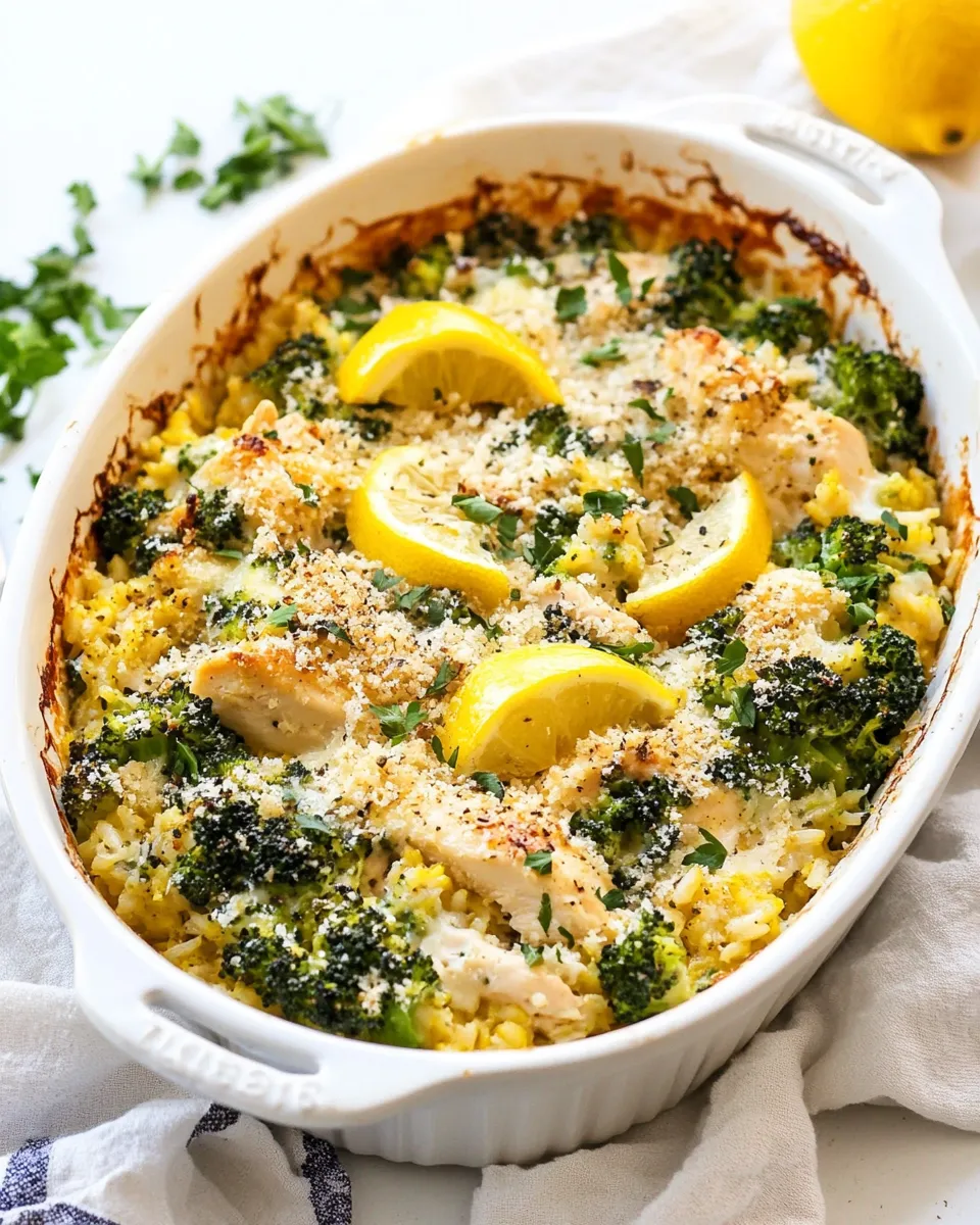 Easy Creamy Lemon Chicken, Broccoli and Rice Casserole dish photo