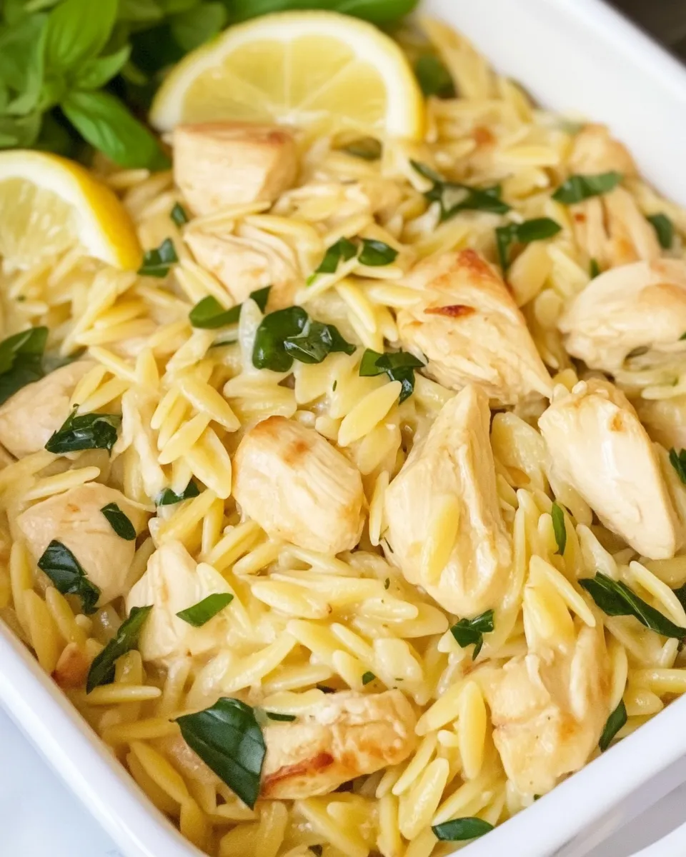 Delicious Creamy Lemon Orzo with Chicken shot