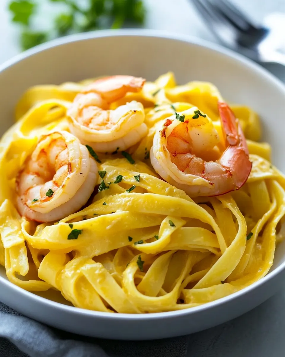 Delicious Creamy Saffron and Shrimp Pasta image
