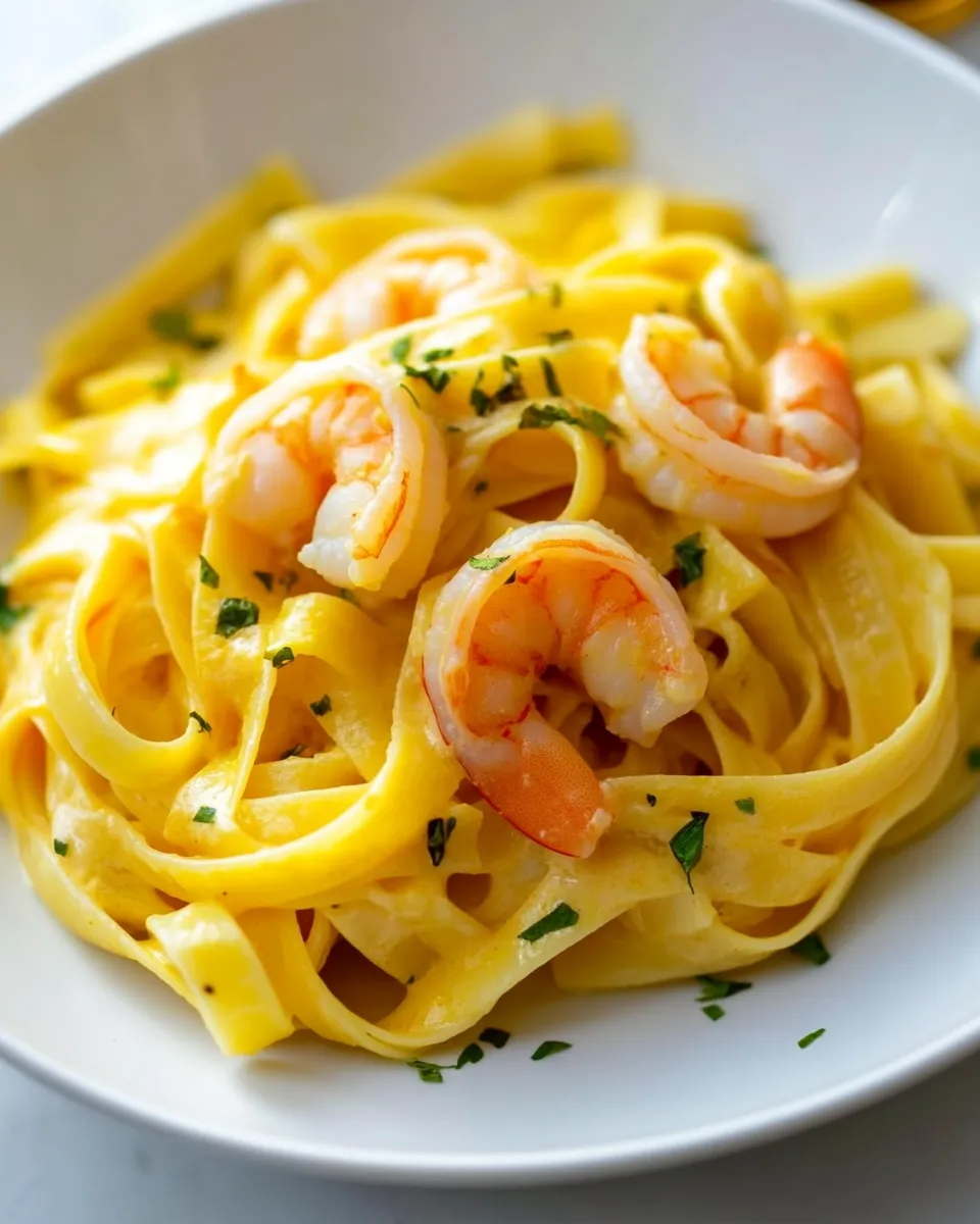 Tasty Creamy Saffron and Shrimp Pasta shot