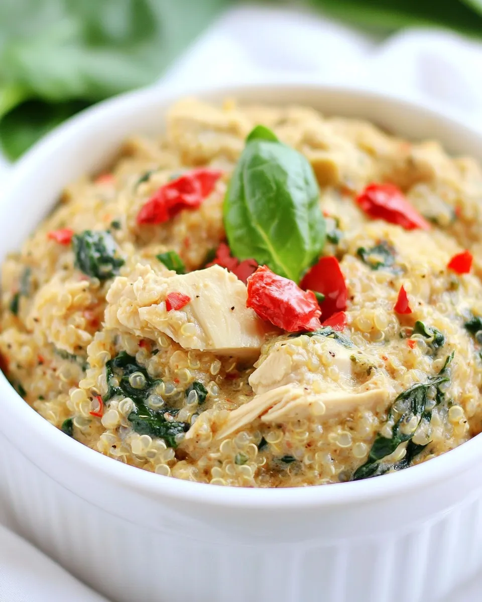 Easy Creamy Spinach and Artichoke Chicken Quinoa shot
