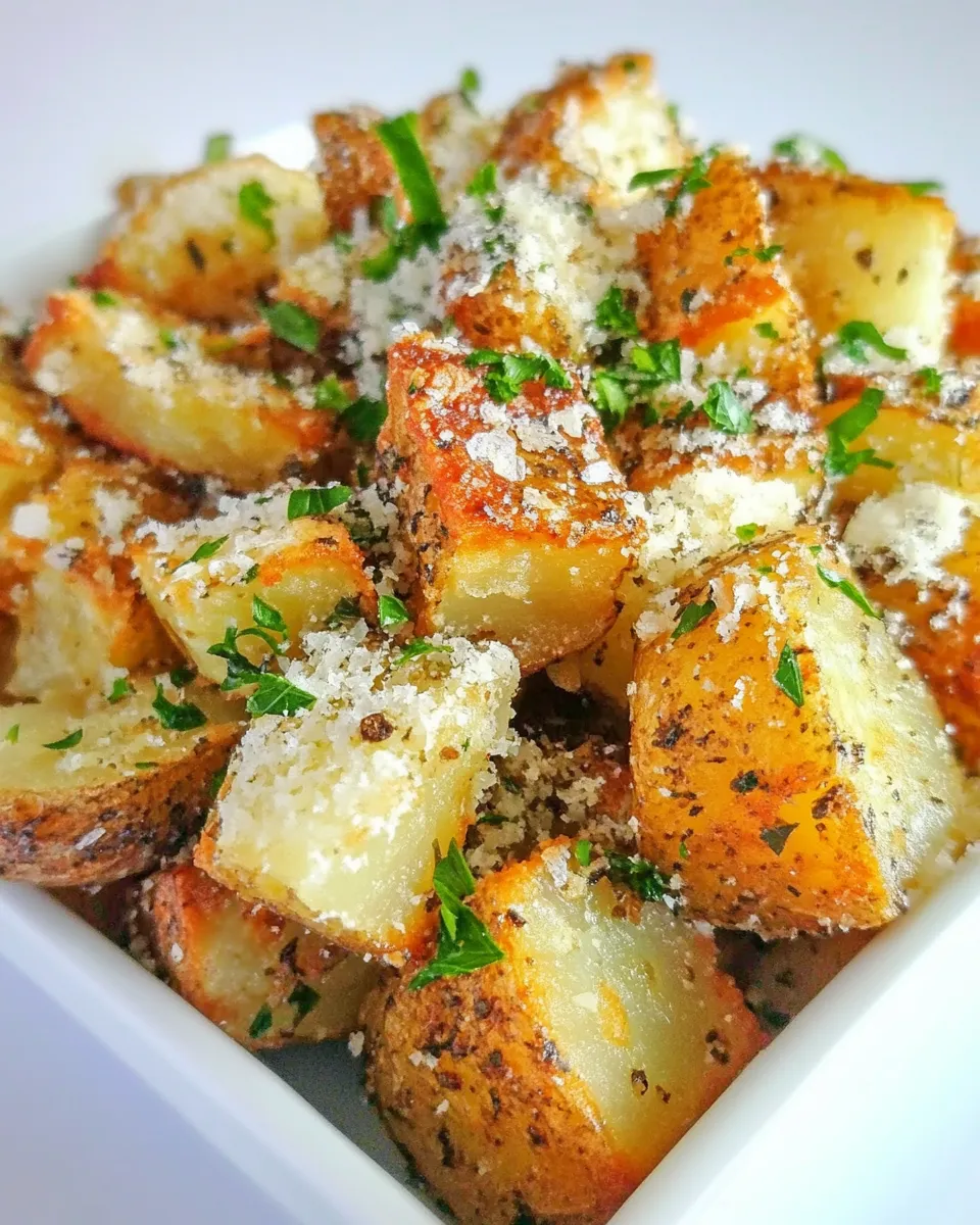 Delicious Crispy Crunchy Parmesan Potatoes food shot