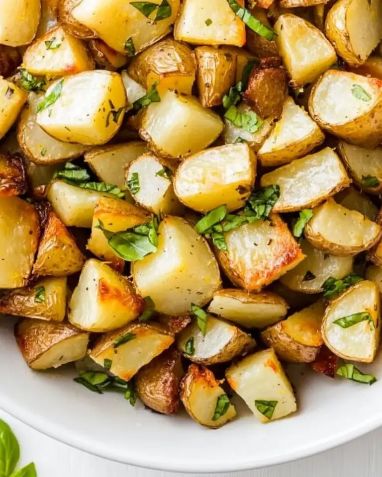 Homemade Crispy Lemon Roasted Potatoes with Fresh Basil photo