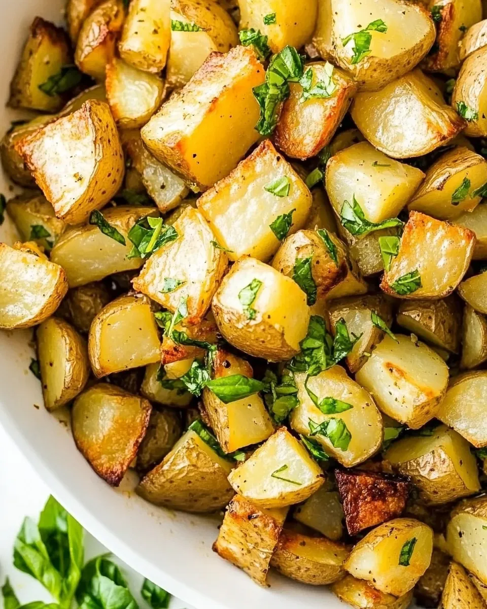 Tasty Crispy Lemon Roasted Potatoes with Fresh Basil shot